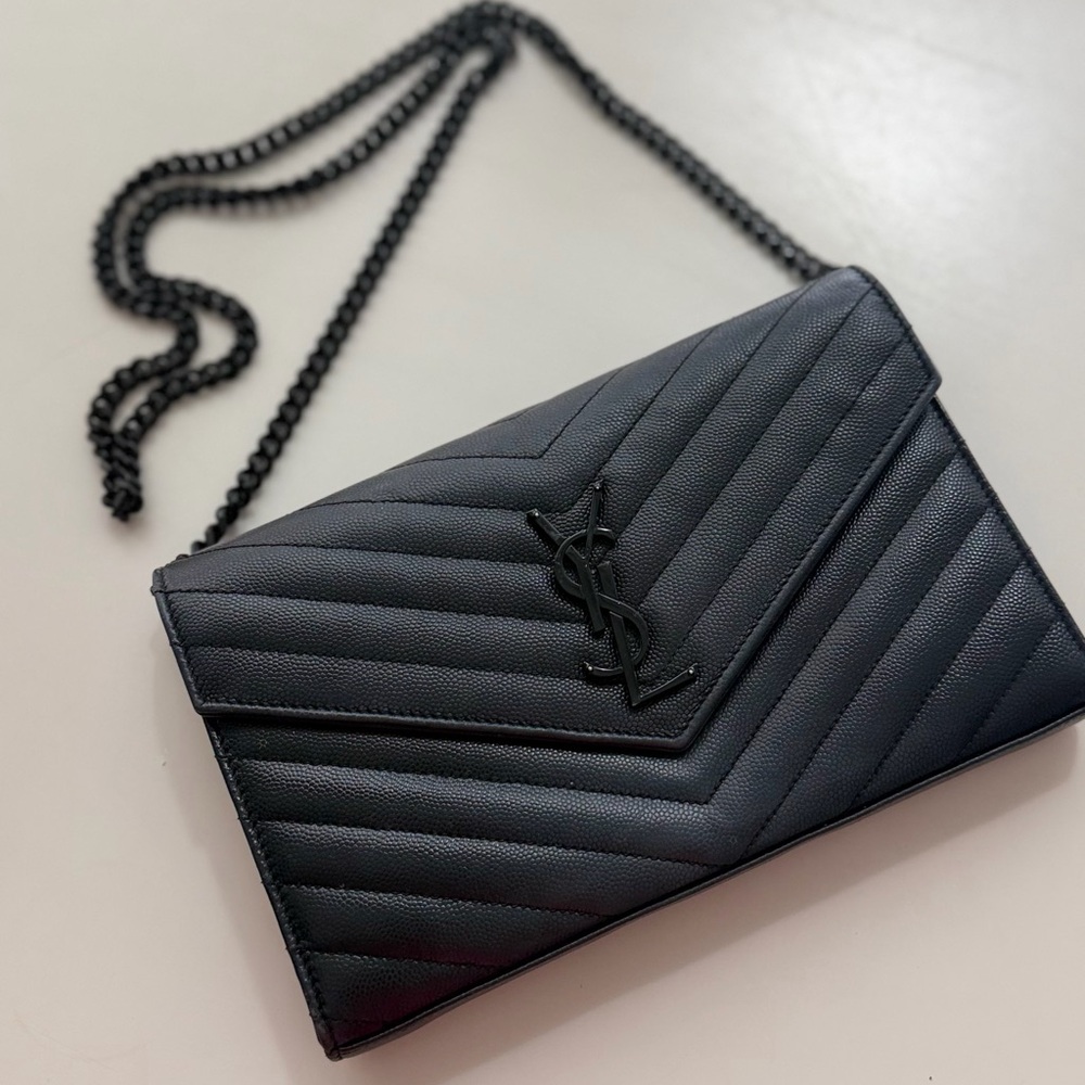Saint Laurent YSL Monogram Cassandre Chain Wallet Crossbody Black Leather - Picture 4 of 13